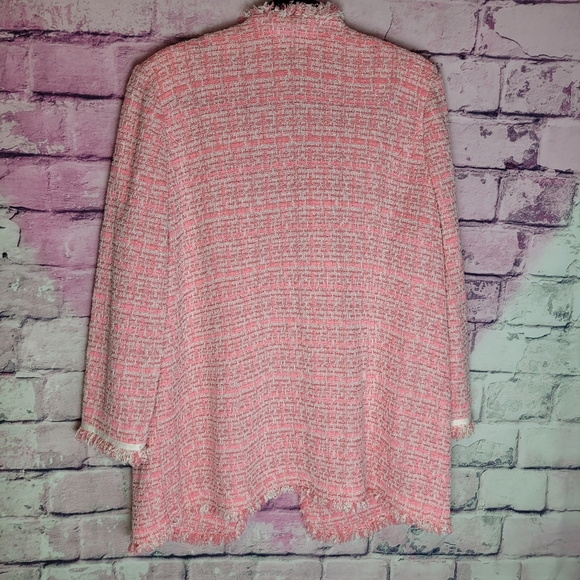 MISOOK BOUCLE TWEED FRINGE TRIM PINK HEAVIER LAYERING DRESS JACKET LARGE - Picture 2 of 16